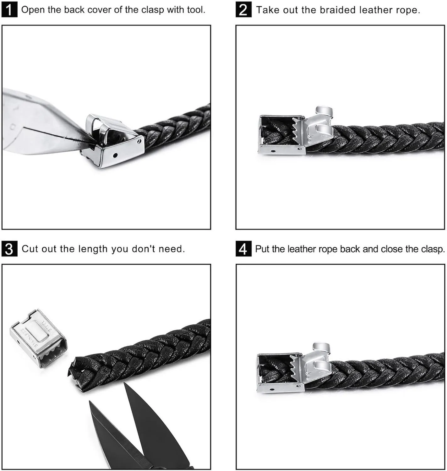 INBLUE Personalized Leather Bracelet Engraved Name/Text Bracelet for Men Father Friend Stainless Steel Tag Adjustable Braided Rope Bracelet Fashion Jewelry Gift for Anniversary Friendship