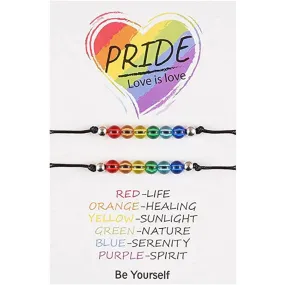 Infinity Collection - Pride Bracelet 2 Pcs Rainbow LGBTQ Bracelet for Lesbian & Gay Pride LGBT Beaded String Couple Bracelets Adjustable Engagement Wristband for Women Men Jewelry