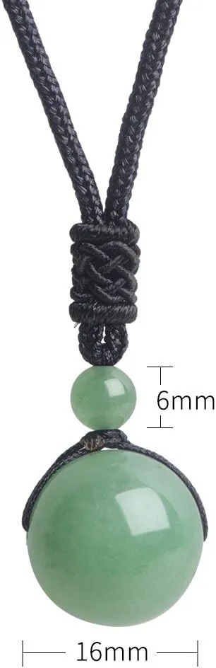 iSTONE Unisex Genuine Round Beads Gemstone Pendant Necklace Black Rope Chain 24 inch for Men Women