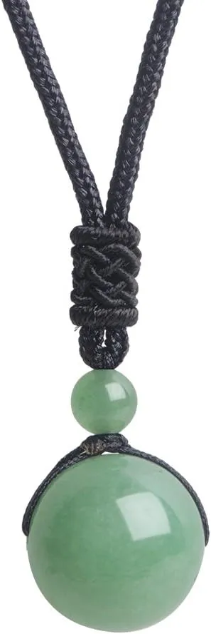 iSTONE Unisex Genuine Round Beads Gemstone Pendant Necklace Black Rope Chain 24 inch for Men Women