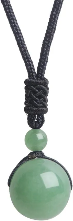 iSTONE Unisex Genuine Round Beads Gemstone Pendant Necklace Black Rope Chain 24 inch for Men Women