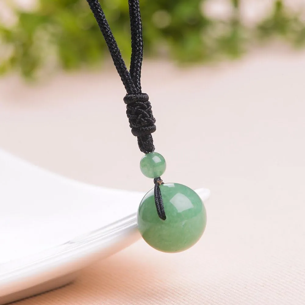 iSTONE Unisex Genuine Round Beads Gemstone Pendant Necklace Black Rope Chain 24 inch for Men Women