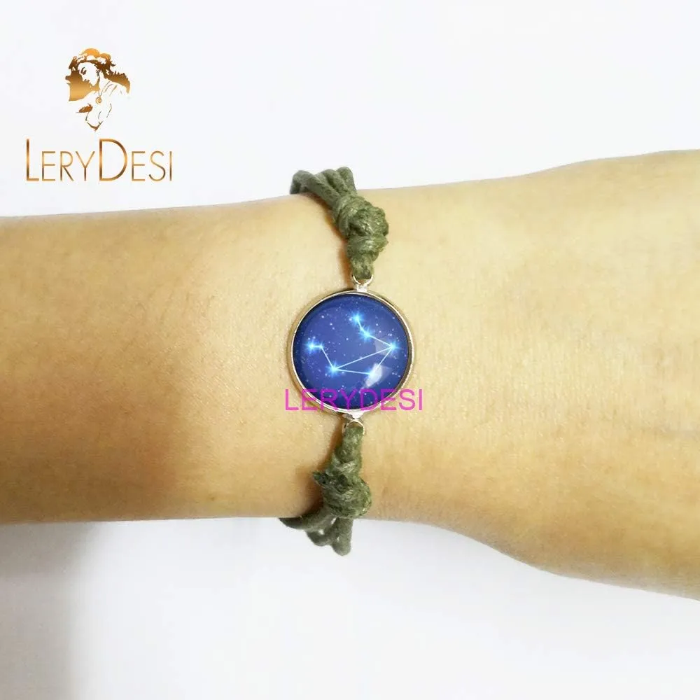 LERYDESI HOROSCOPE Bracelet Zodiac Sign pendant Blue Starry sky Constellation jewelry Unisex Art gift for men for women Rope color optional