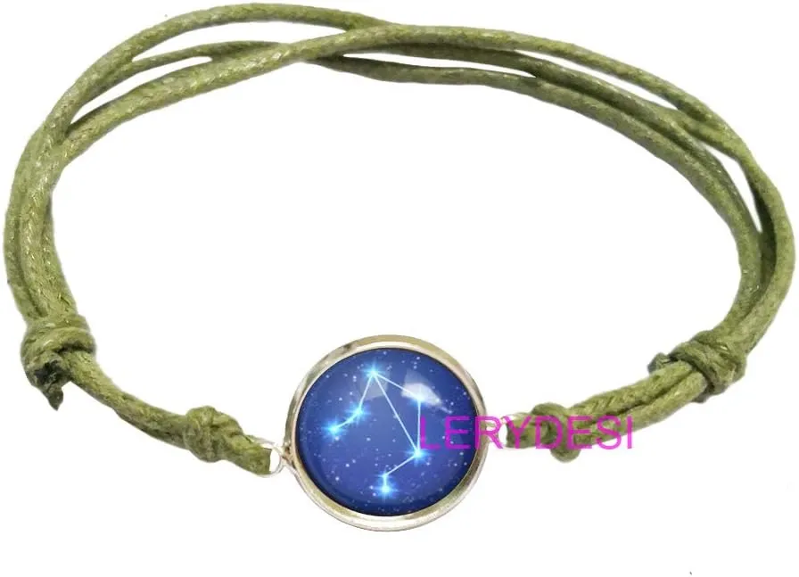LERYDESI HOROSCOPE Bracelet Zodiac Sign pendant Blue Starry sky Constellation jewelry Unisex Art gift for men for women Rope color optional
