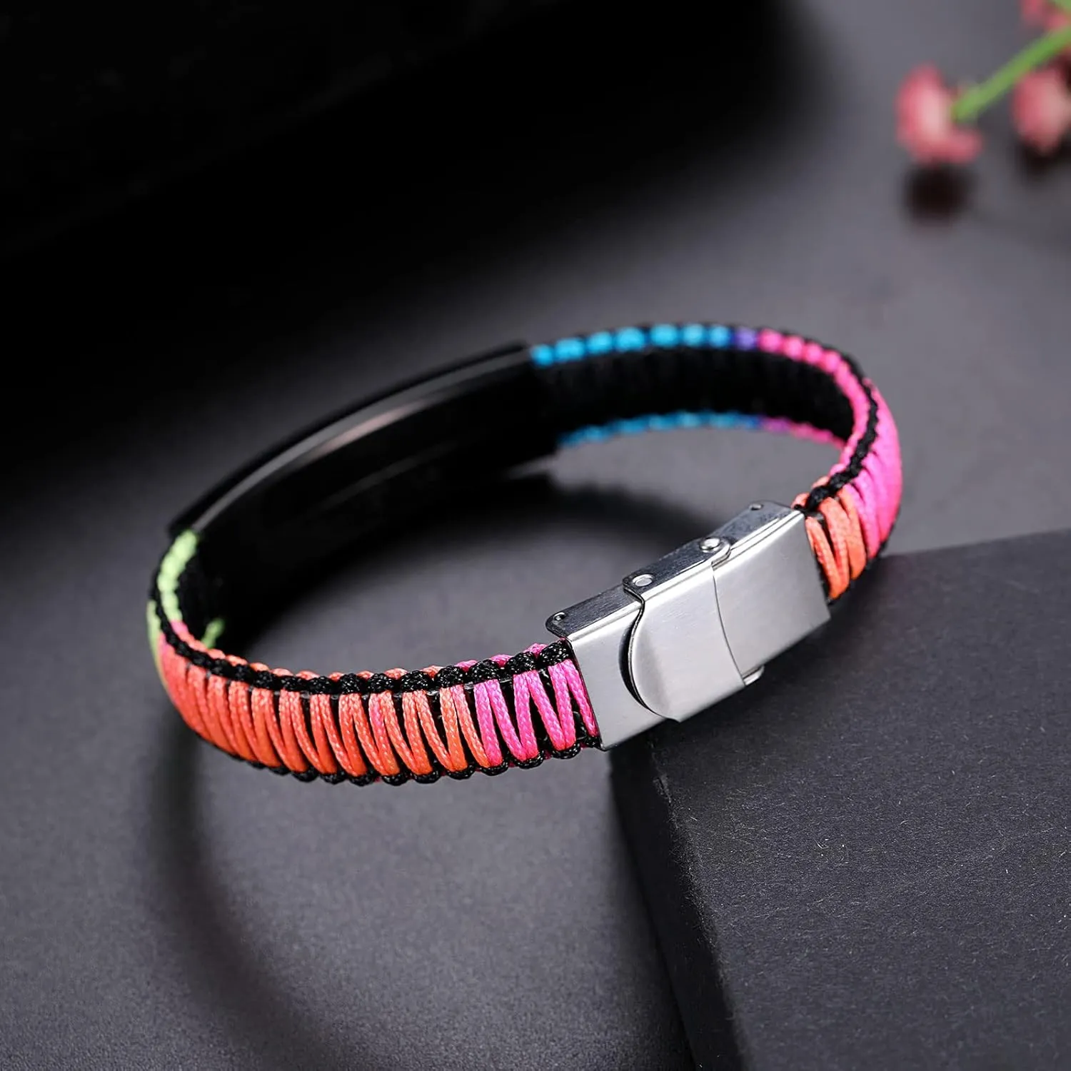 Medical Alert Bracelet for Women | T1D T2D Diabetes Epilepsy Medical Alert ID Emergency Bracelet for Girls & Boys | Handmade Nylon Rope Braided Bracelets, Adjustable