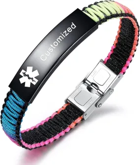 Medical Alert Bracelet for Women | T1D T2D Diabetes Epilepsy Medical Alert ID Emergency Bracelet for Girls & Boys | Handmade Nylon Rope Braided Bracelets, Adjustable