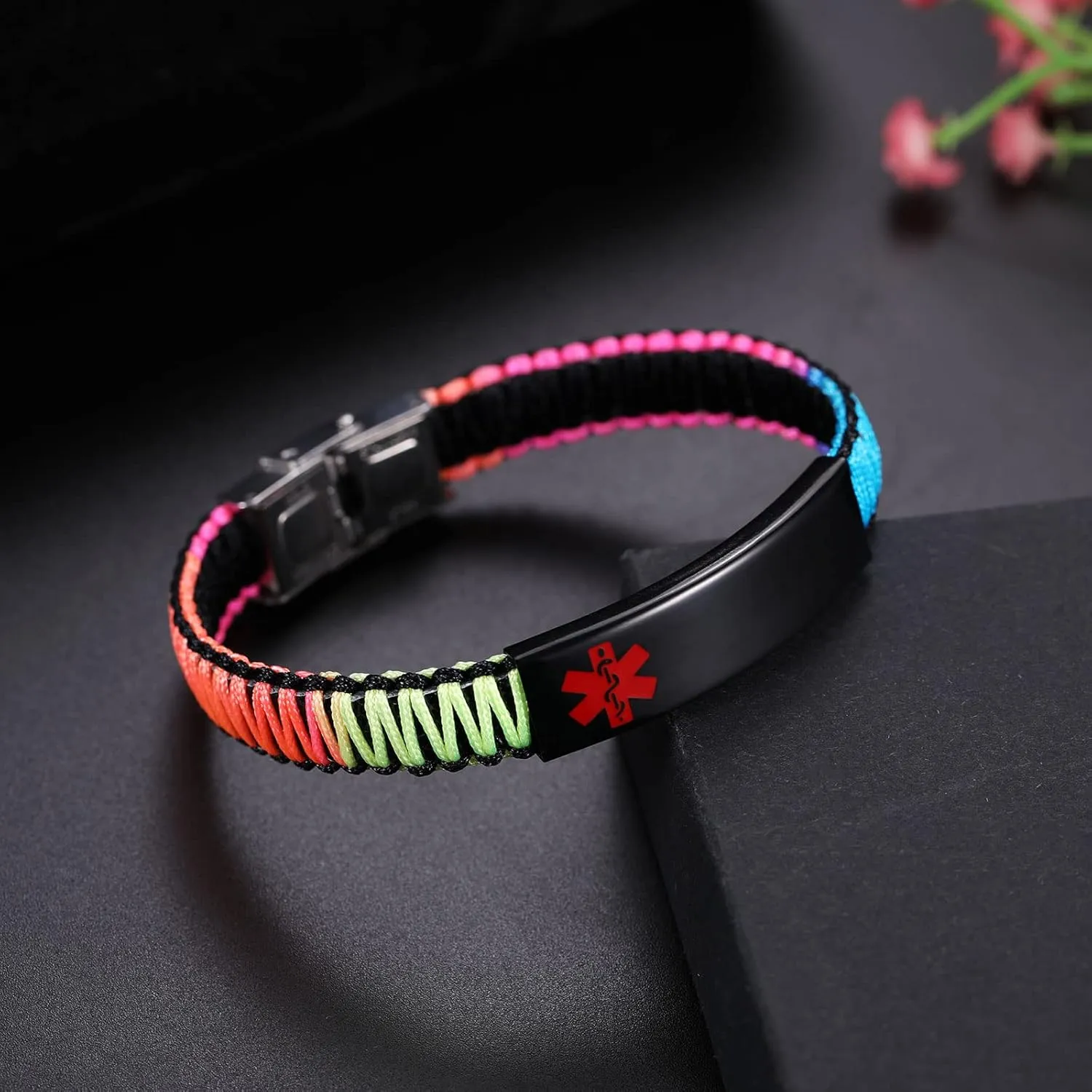 Medical Alert Bracelet for Women | T1D T2D Diabetes Epilepsy Medical Alert ID Emergency Bracelet for Girls & Boys | Handmade Nylon Rope Braided Bracelets, Adjustable