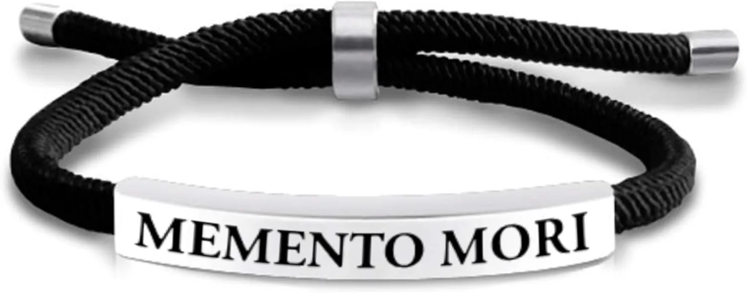 Memento Mori Bracelet Braided Cotton Momento Mori Engraved Metal and Cotton Braided Bracelet for Men and Women Stoic Gift