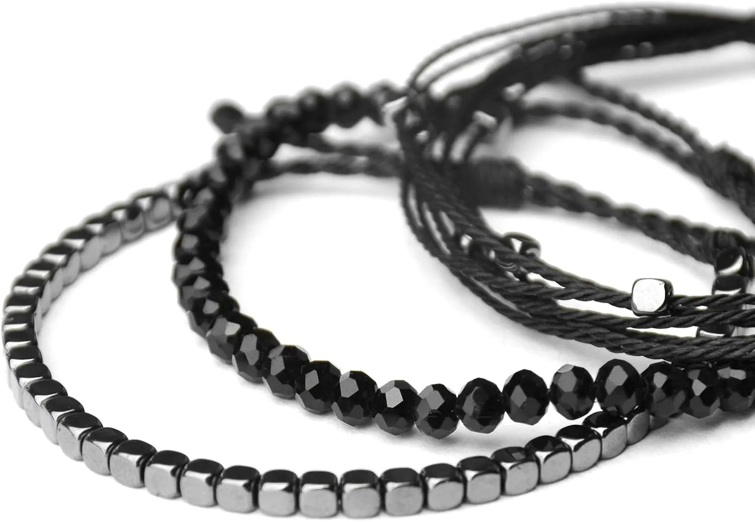 Mezcla Vida 3 Pcs Handmade Women's Stackable Bracelet Set, Adjustable Rope Bracelets Bracelets with Hematite and Glass Beads