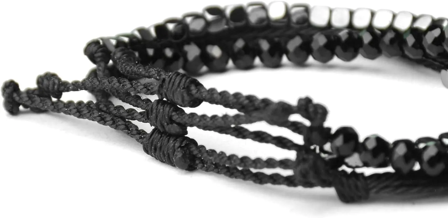 Mezcla Vida 3 Pcs Handmade Women's Stackable Bracelet Set, Adjustable Rope Bracelets Bracelets with Hematite and Glass Beads