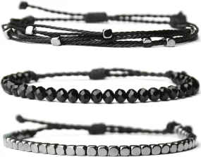 Mezcla Vida 3 Pcs Handmade Women's Stackable Bracelet Set, Adjustable Rope Bracelets Bracelets with Hematite and Glass Beads