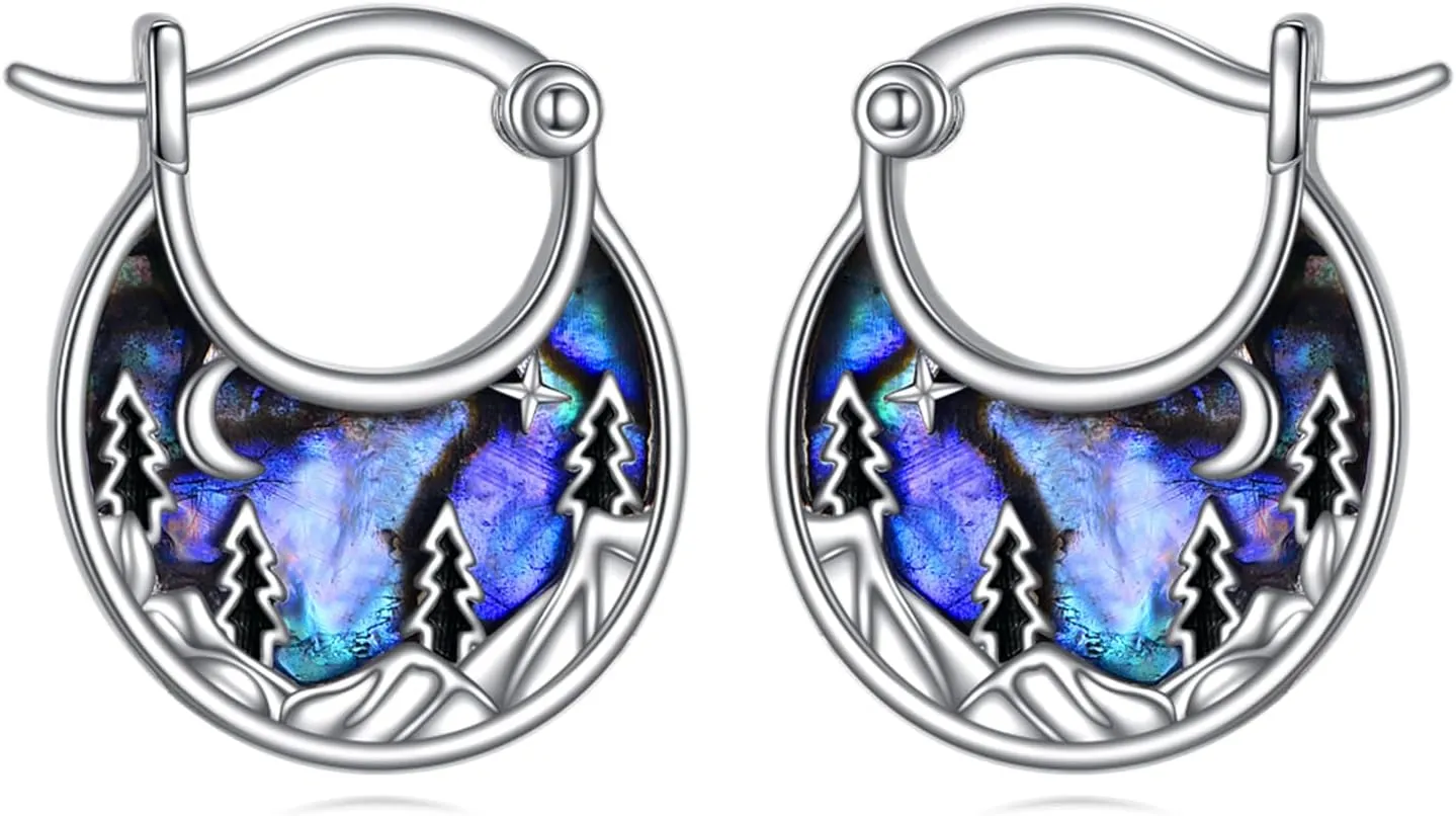 Mountain Earrings S925 Sterling Silver Abalone Dangle Drop Earrings Mountain Jewelry Gift for Skiers, Hikers, Campers, Climbers and Nature Lovers