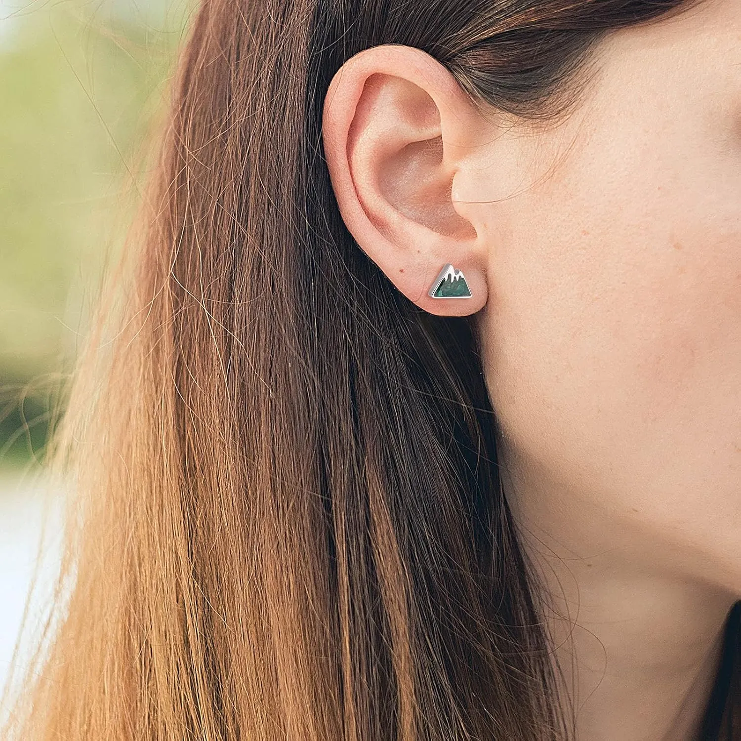 Mountain Stud Earrings for Women - Small Gemstone Chips Filled Range Earrings - Stainless Steel Snow Mountain Studs - Jewelry Gift