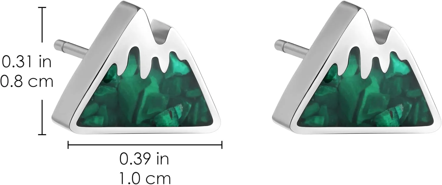 Mountain Stud Earrings for Women - Small Gemstone Chips Filled Range Earrings - Stainless Steel Snow Mountain Studs - Jewelry Gift