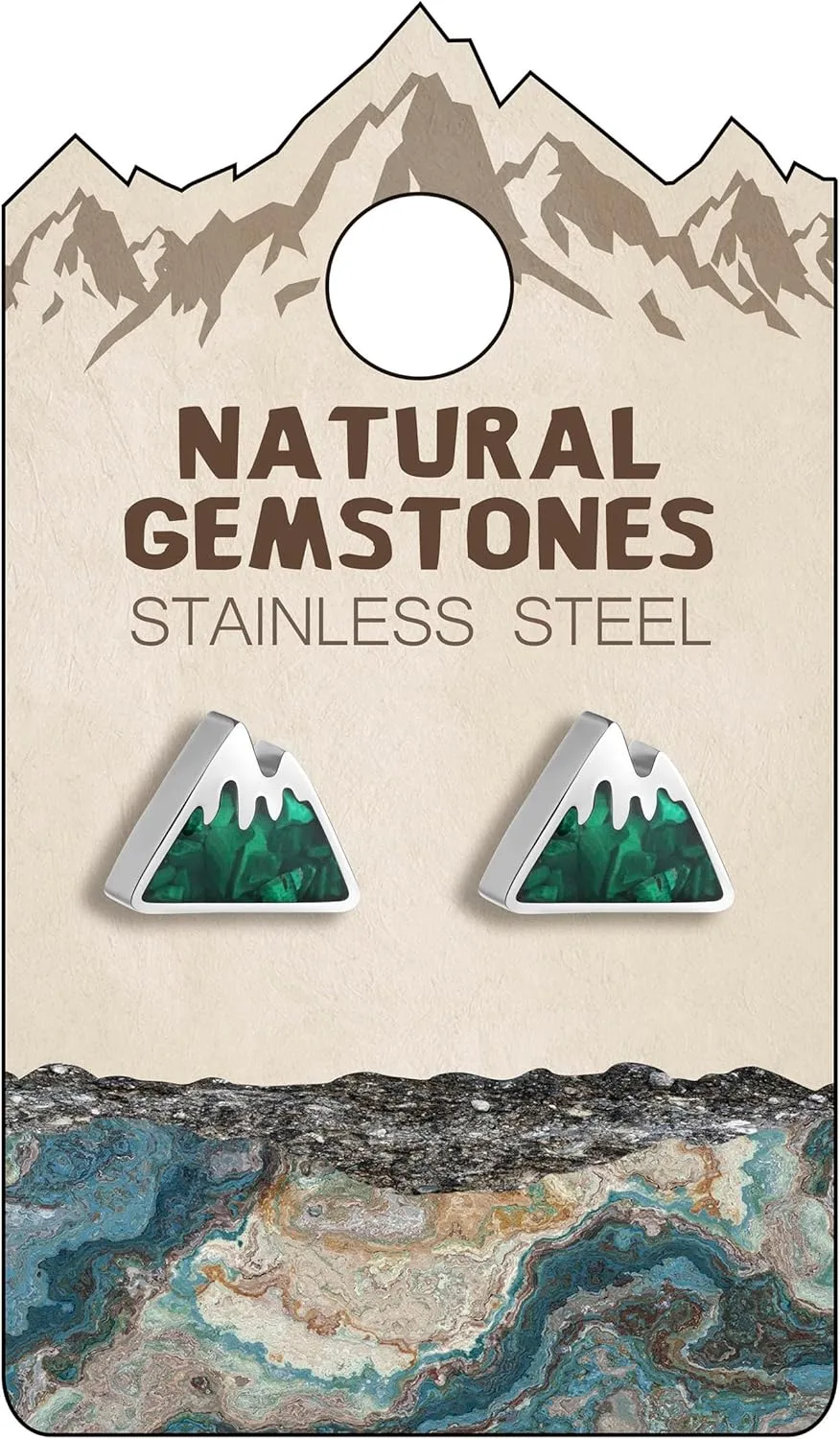 Mountain Stud Earrings for Women - Small Gemstone Chips Filled Range Earrings - Stainless Steel Snow Mountain Studs - Jewelry Gift