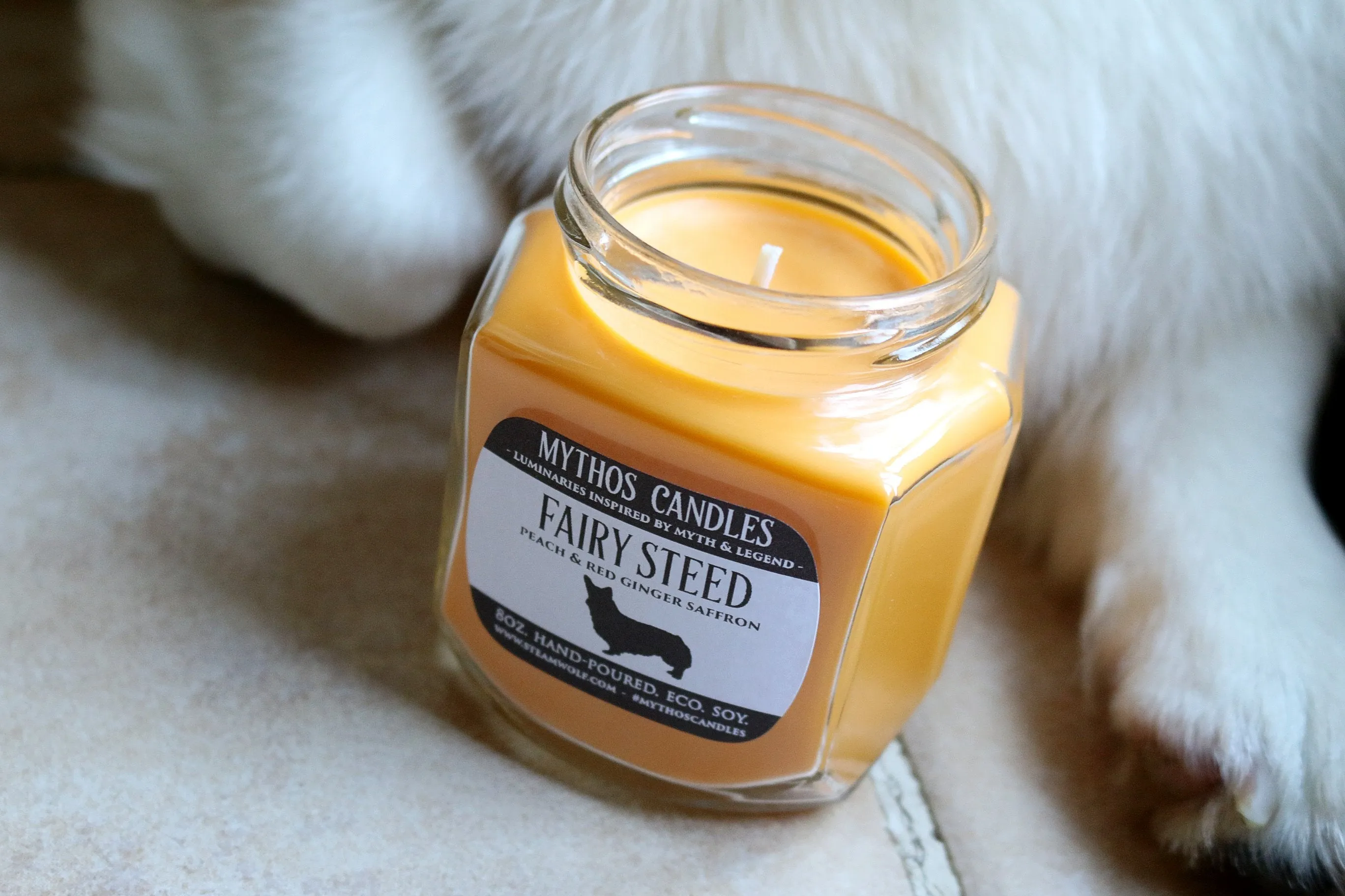 Mythos Candles 8oz Fairy Steed (Peach & Red Ginger Saffron) Soy Candle