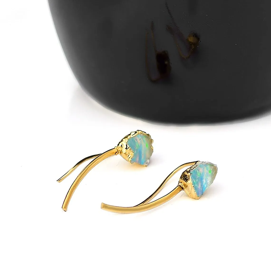 Natural Fire Opal Climber Earrings - Stunning Gemstone Climbers - Brass Women's Earrings - Minimalist and Gorgeous - Perfect Gifts for Her. GFS3533 (COPPER ANTIQUE)