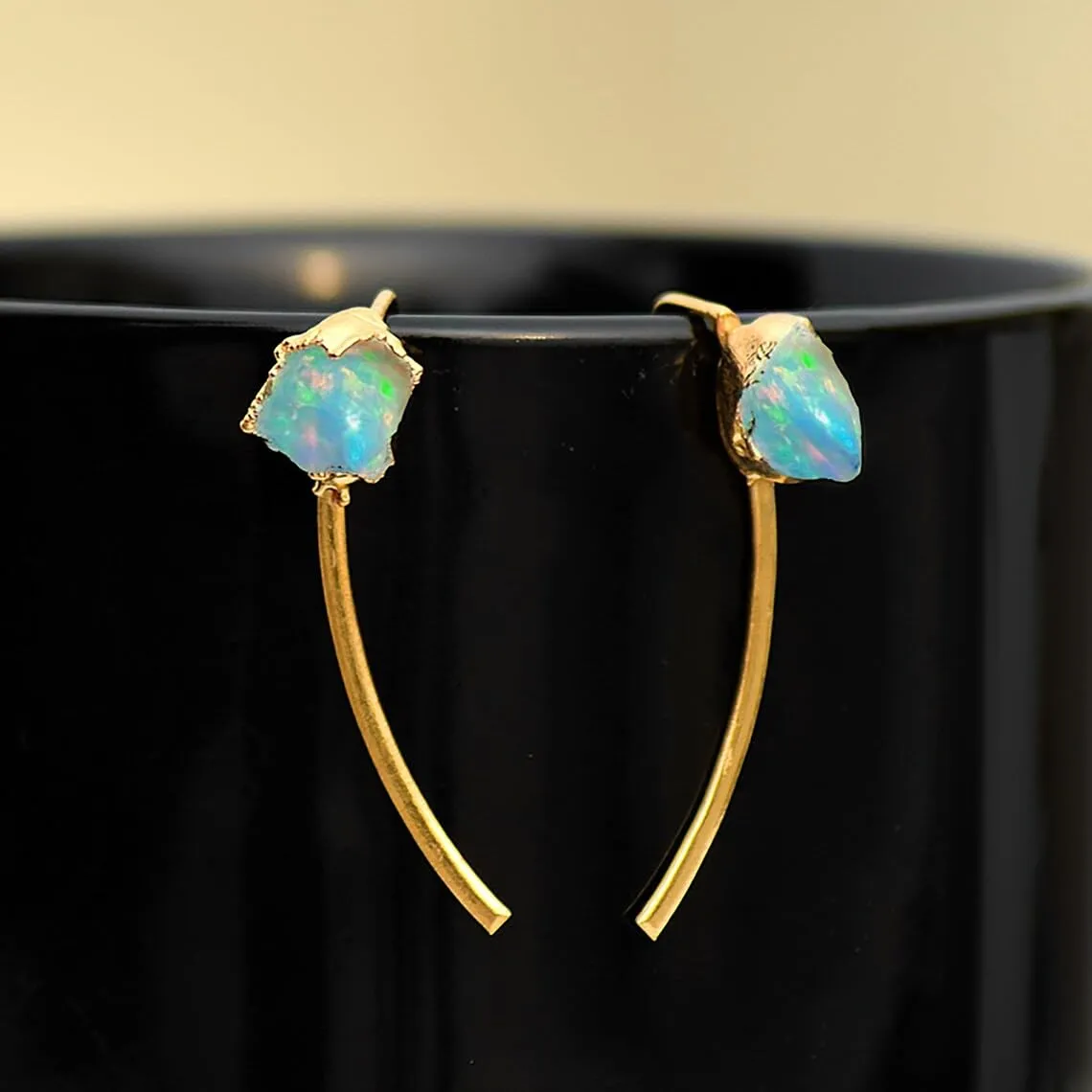 Natural Fire Opal Climber Earrings - Stunning Gemstone Climbers - Brass Women's Earrings - Minimalist and Gorgeous - Perfect Gifts for Her. GFS3533 (COPPER ANTIQUE)