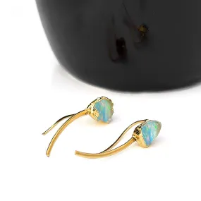 Natural Fire Opal Climber Earrings - Stunning Gemstone Climbers - Brass Women's Earrings - Minimalist and Gorgeous - Perfect Gifts for Her. GFS3533 (COPPER ANTIQUE)
