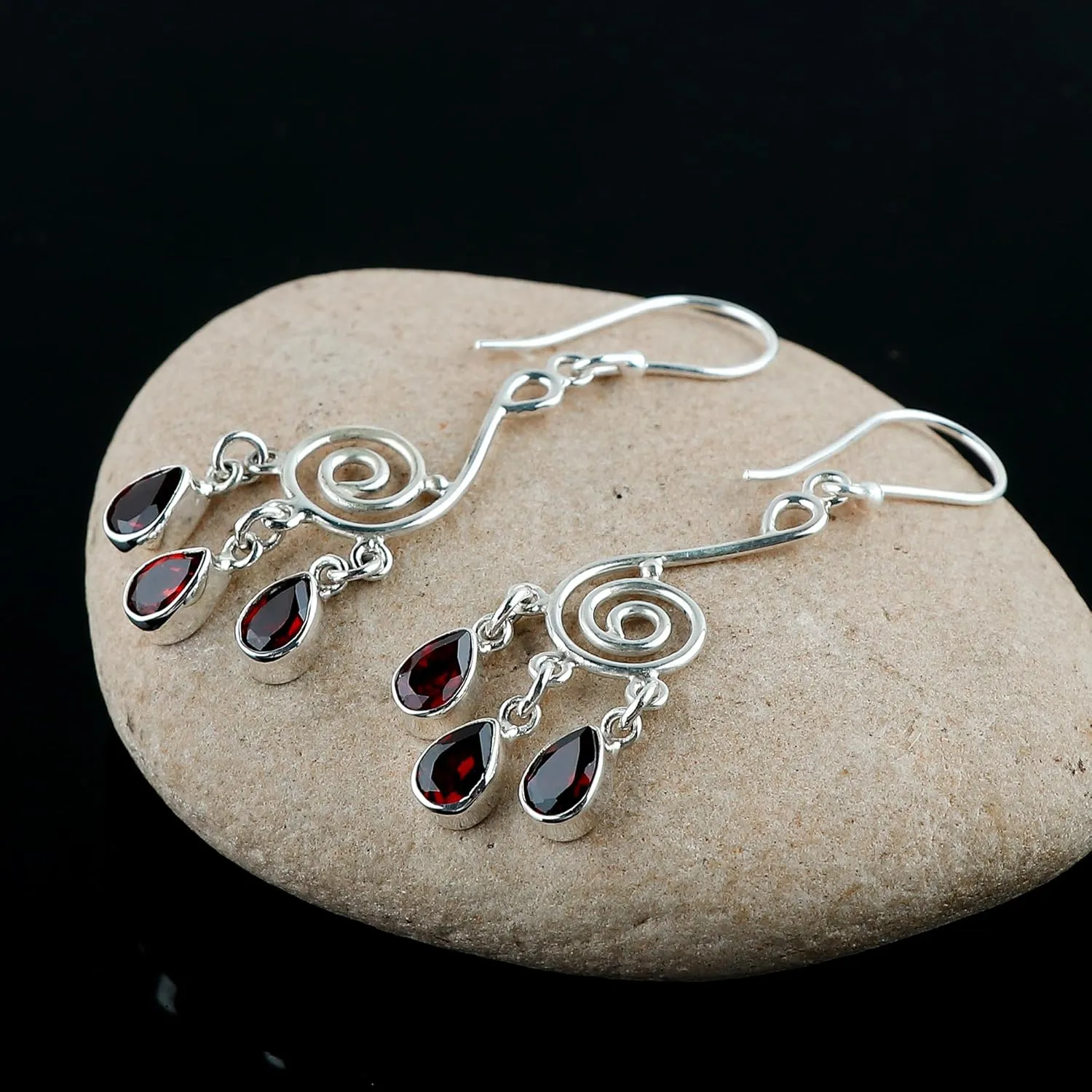 Natural Garnet Gemstone Dainty Earrings, 925 Sterling Silver, Handmade, Statement, Bohomian, Women Jewelry, Minimalist, Bridal Birthstone Earring, Gift