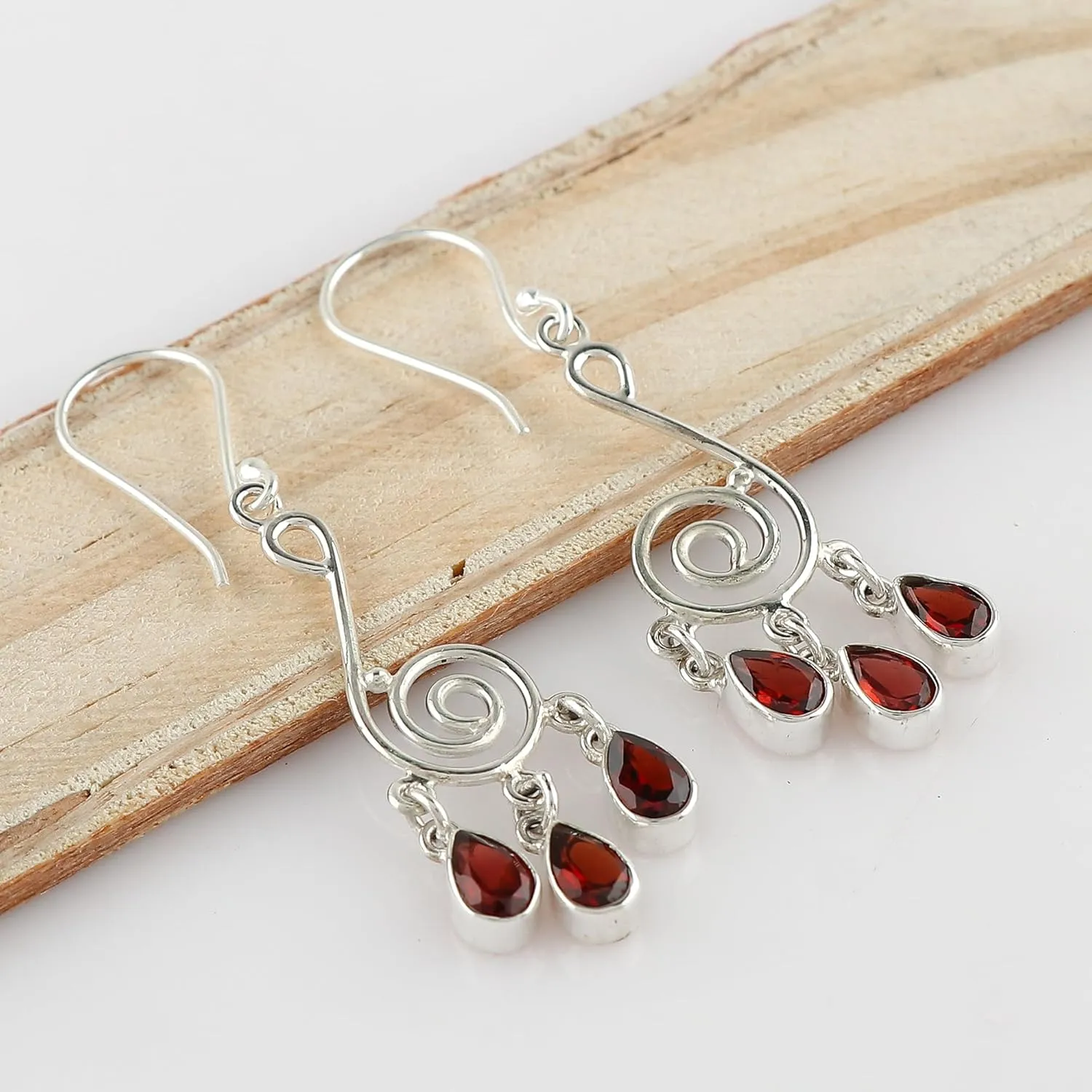 Natural Garnet Gemstone Dainty Earrings, 925 Sterling Silver, Handmade, Statement, Bohomian, Women Jewelry, Minimalist, Bridal Birthstone Earring, Gift
