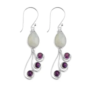 Natural Moonstone & Amethyst Gemstones Earrings, 925 Sterling Silver, Handmade Earrings, Birthstone, Crystals Dangle Jewelry, Bridal Minimalist Earrings for Women
