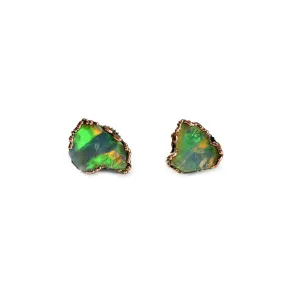 Natural Raw Fire Opal Gemstone Stud Earrings - Brass Minimalist Push Back Studs - Unique Anniversary Gift for Her - Easter Day Earrings. GFS2883