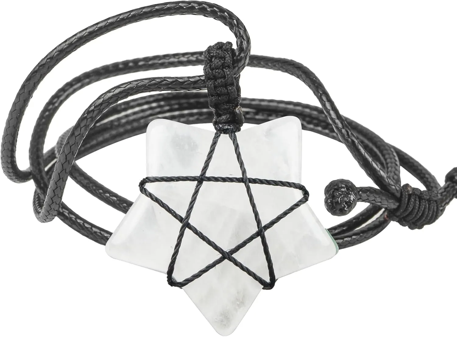 Natural Stone Five Star Pendant Necklace for Women Men, Hand Made Crystal Point Healing Chaka Reiki Amulet Adjustable 17-30 Inches