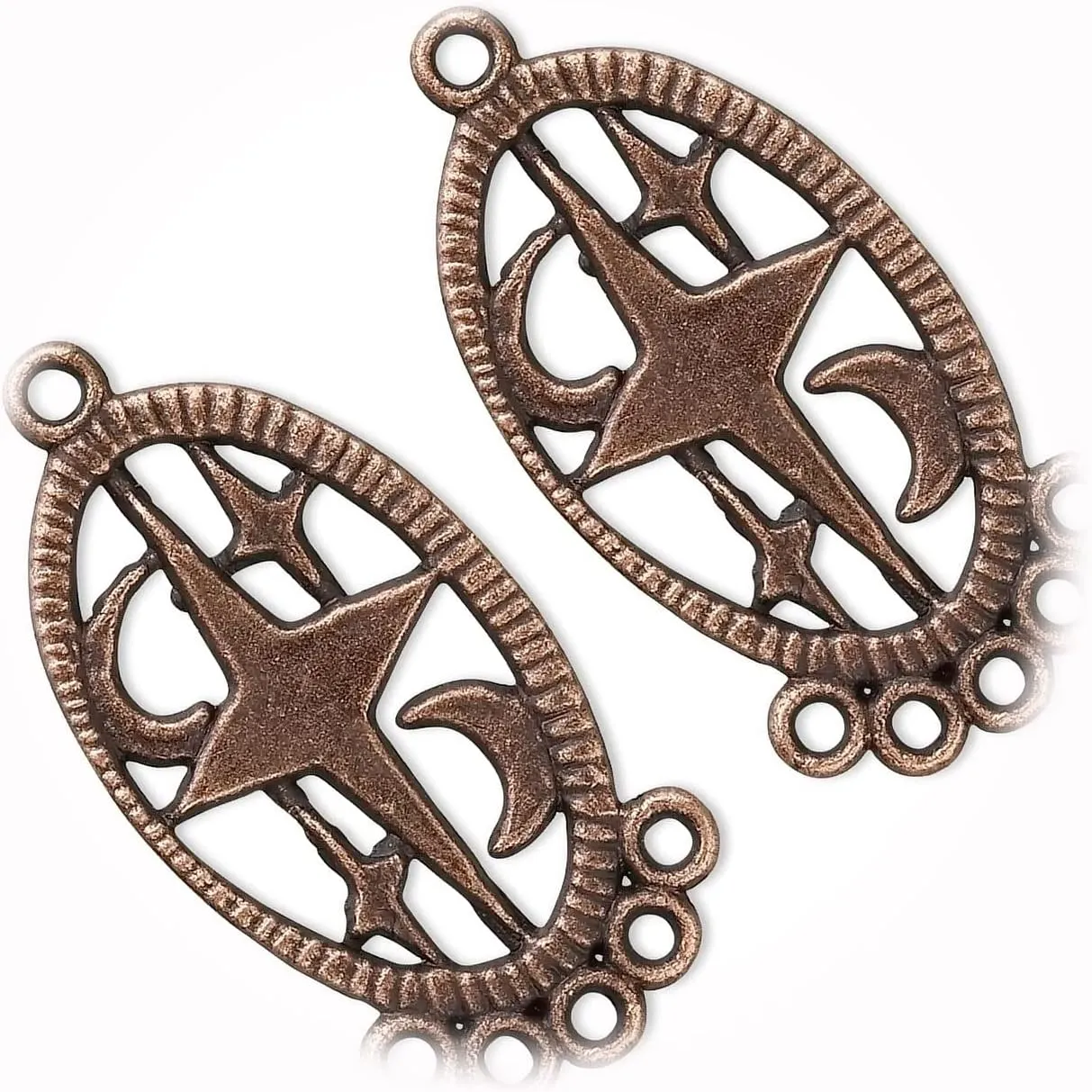 New 20 Antiqued Copper 37x18mm Oval Star Moon Chandelier Earring Base with 5 Loops for DIY Crafts and Jewelry Making LU03210MAR