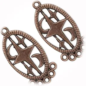 New 20 Antiqued Copper 37x18mm Oval Star Moon Chandelier Earring Base with 5 Loops for DIY Crafts and Jewelry Making LU03210MAR