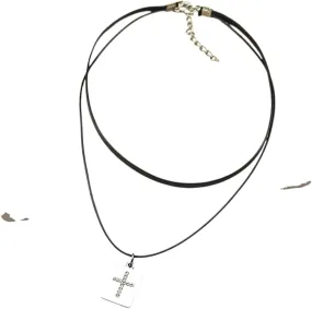 New 2026 Unisex Gothic Square Crucifix Cross Stainless Steel Pendant Necklace For Women Vintage Black Wax Thread Rope Layers Chain Decoration Jewelry Luxury With You Accessories Trendy And Men