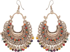 New! Touchstone "Indian Oxidized Jewelry" Handcrafted Fine Etching Filigree Chaand Moon Jaipur Meenakari Enamel Beads Designer Jewelry Earrings In Oxidized Finish For Women.