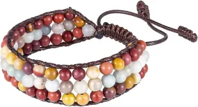 Nupuyai 6mm Chakra Crystal Stone Beads Bracelet for Unisex, 3 Layers Handcrafted Strand Braided Adjustable Yoga Bracelet for Healing