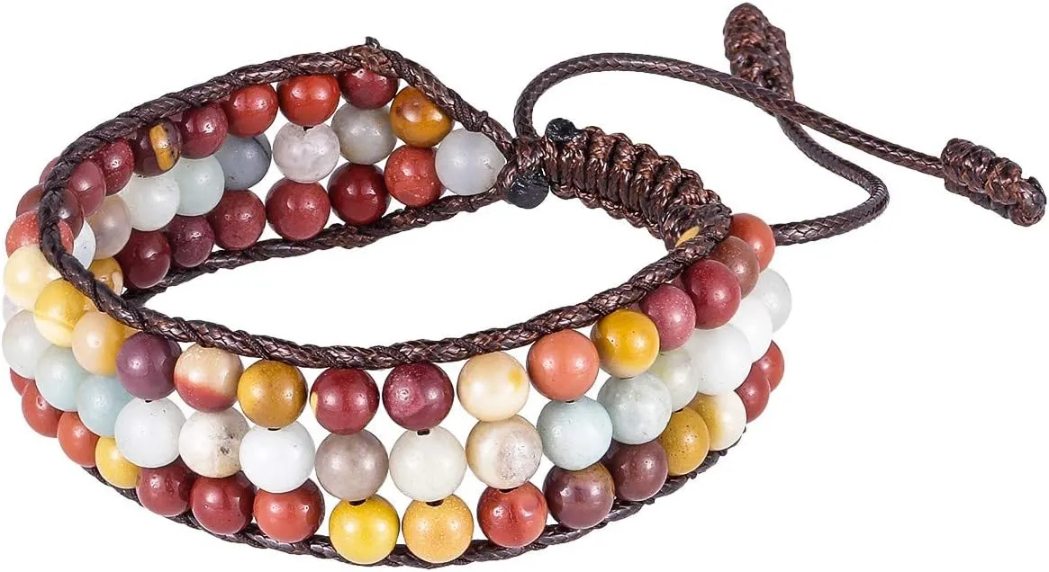Nupuyai 6mm Chakra Crystal Stone Beads Bracelet for Unisex, 3 Layers Handcrafted Strand Braided Adjustable Yoga Bracelet for Healing