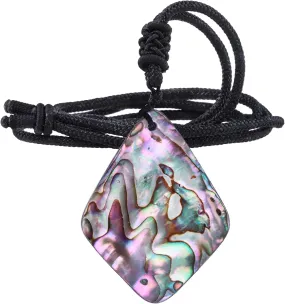 Nupuyai Adjustable Abalone Shell Pendant Necklace for Women Men, Natural Shell Pendant with Black Rope
