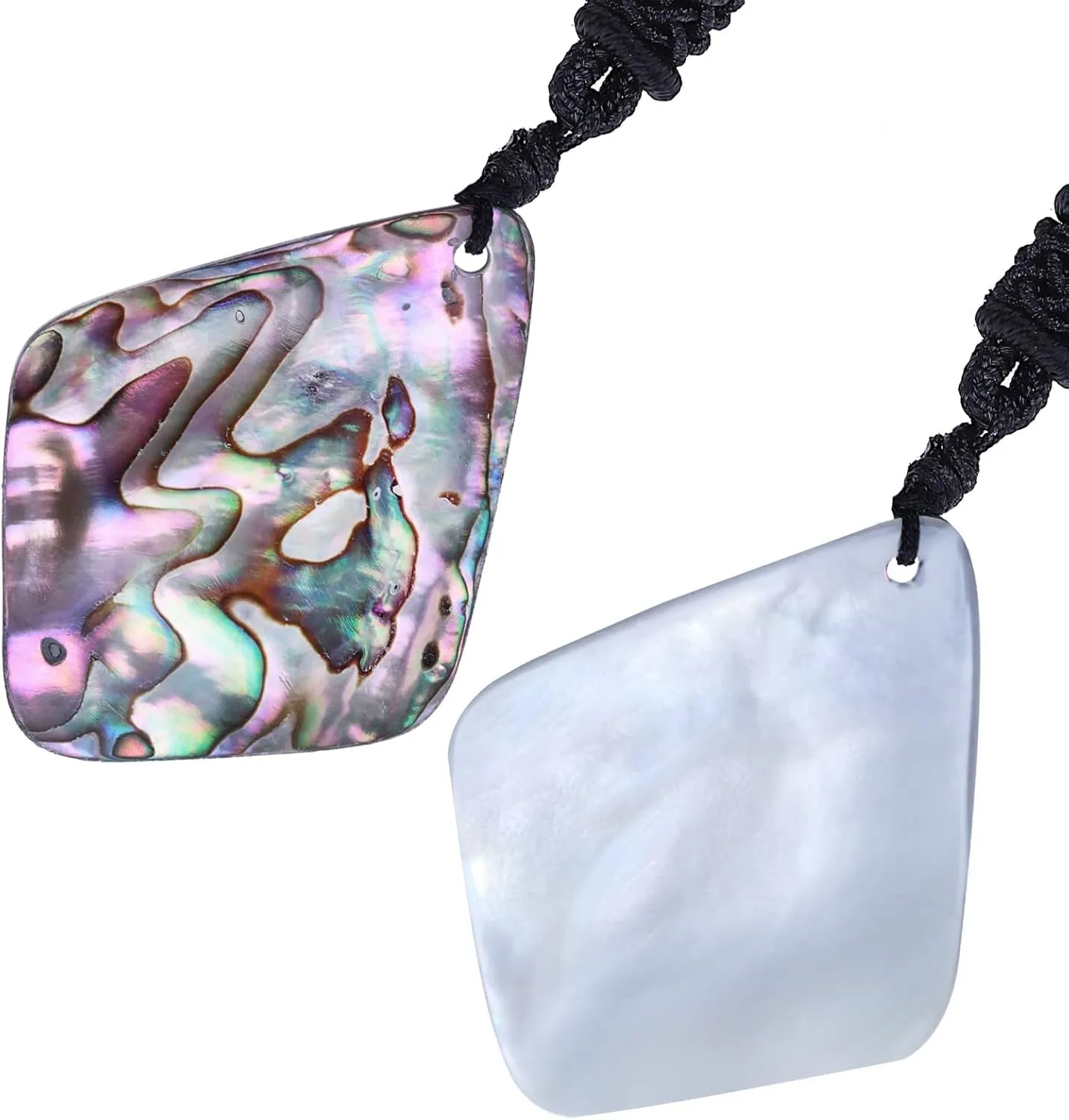 Nupuyai Adjustable Abalone Shell Pendant Necklace for Women Men, Natural Shell Pendant with Black Rope