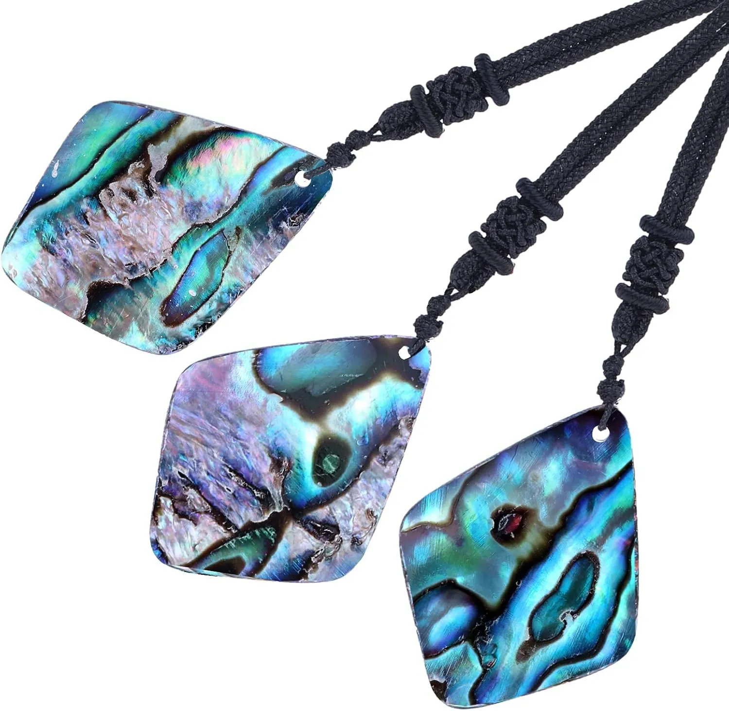 Nupuyai Adjustable Abalone Shell Pendant Necklace for Women Men, Natural Shell Pendant with Black Rope