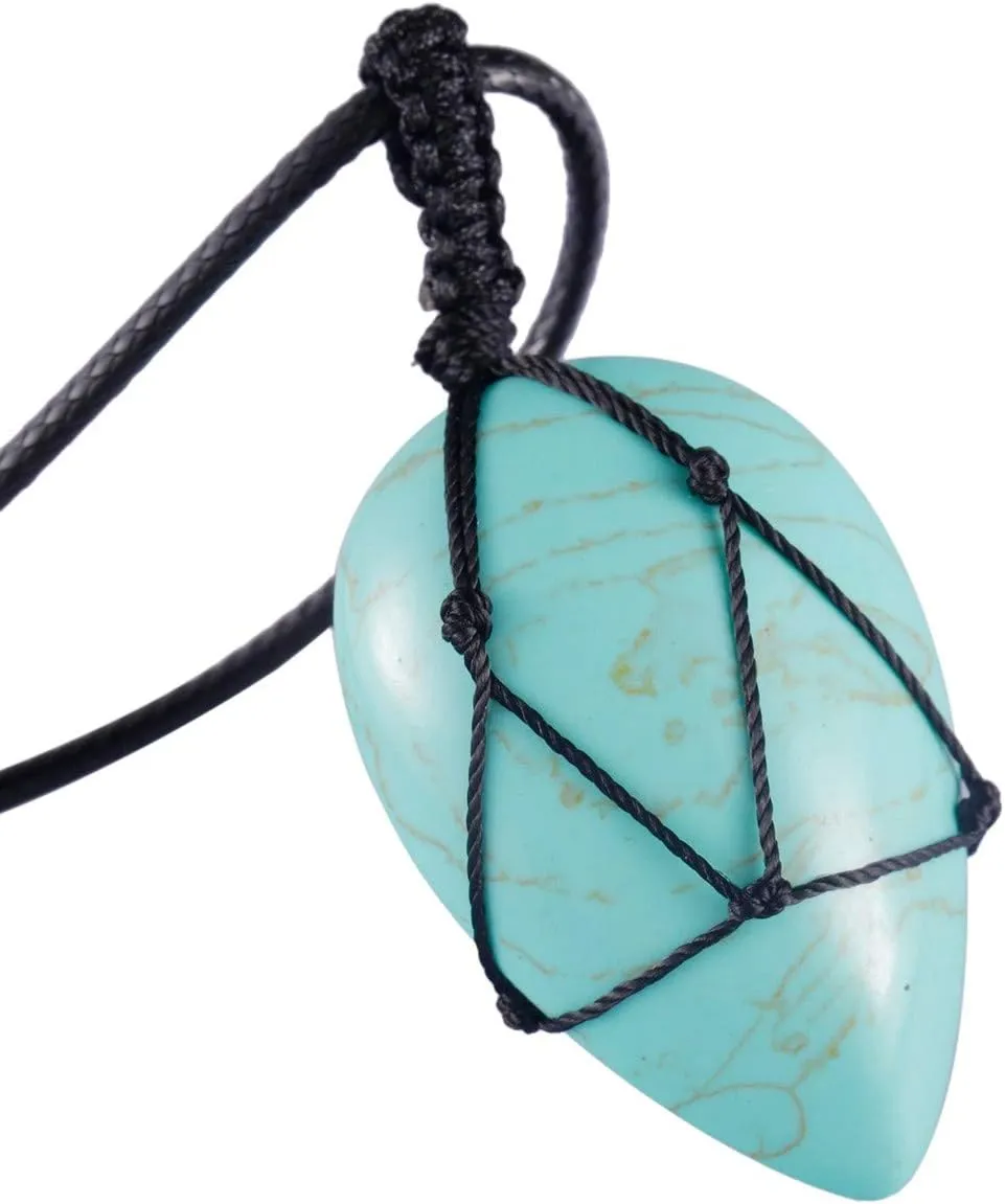 Nupuyai Bullet Teardrop Stone Pendant for Women Men, Lucky Healing Crystal Point Adjustable Necklace 18" - 29"