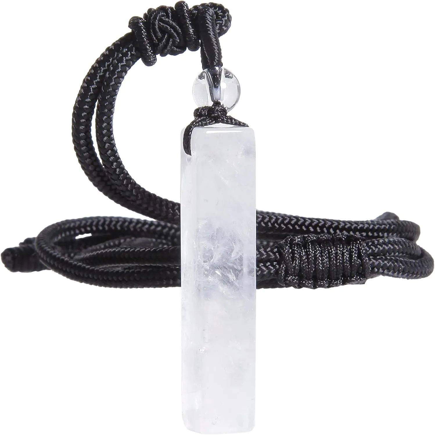 Nupuyai Rectangle Polished Crystal Pendant Necklace Modern Simple Vertical Bar Necklace Stone Wand Amulet with Adjustable Rope for Women Men