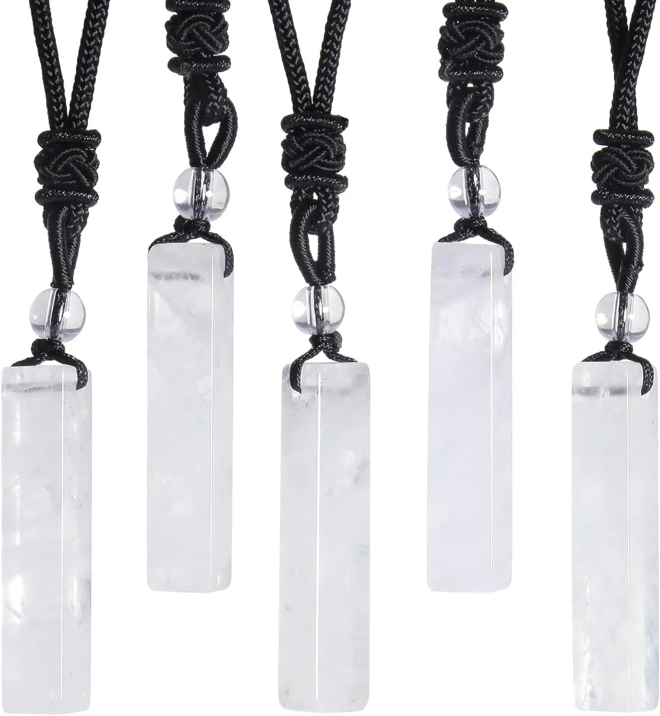 Nupuyai Rectangle Polished Crystal Pendant Necklace Modern Simple Vertical Bar Necklace Stone Wand Amulet with Adjustable Rope for Women Men