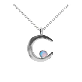 Opal Moon Necklace, Handmade Silver Crescent Moon Pendant Real Opal