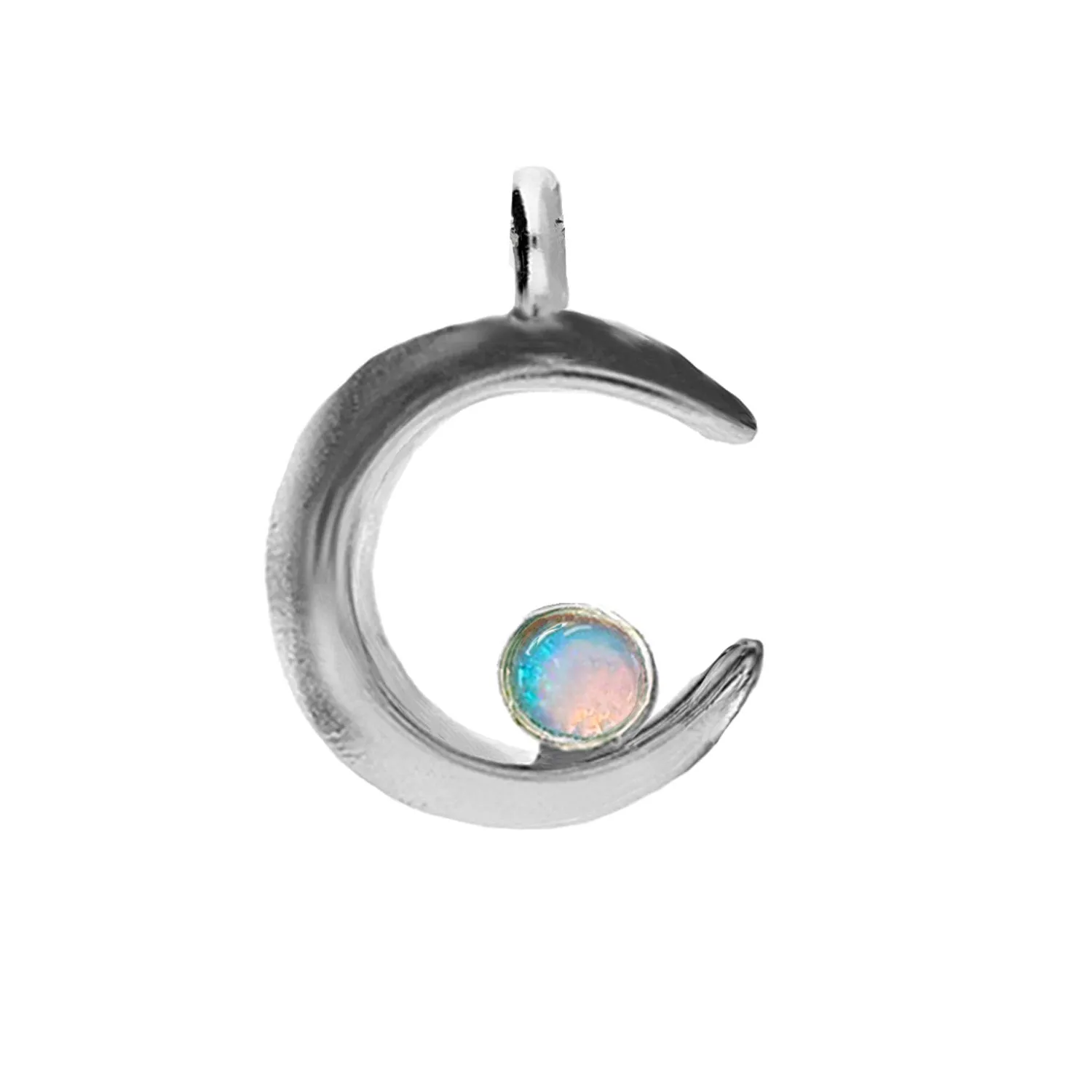 Opal Moon Necklace, Handmade Silver Crescent Moon Pendant Real Opal