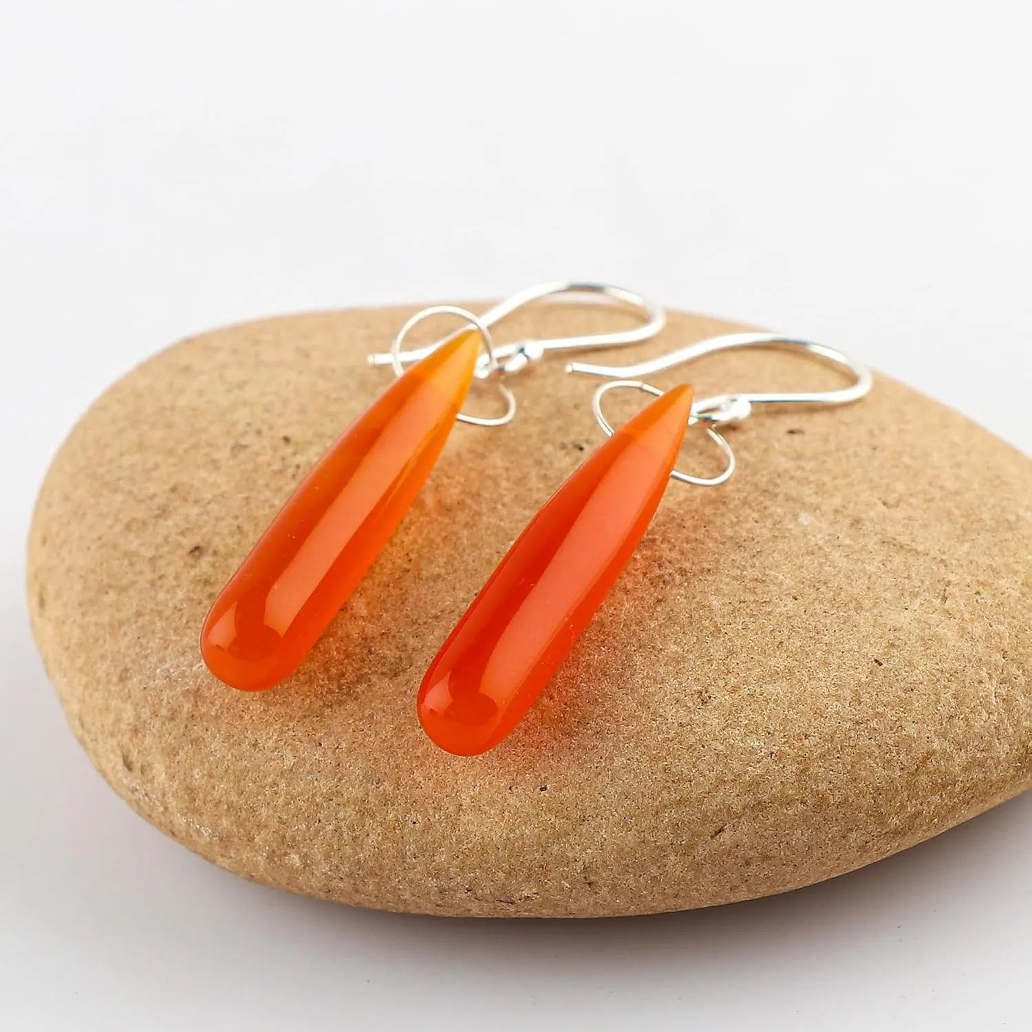 Orange-Chalcedony Gemstones Dainty Earrings for Women, 925 Sterling Silver, Crystals and Stones, Handmade, Bohemian, Birthstones, Gifts for Her