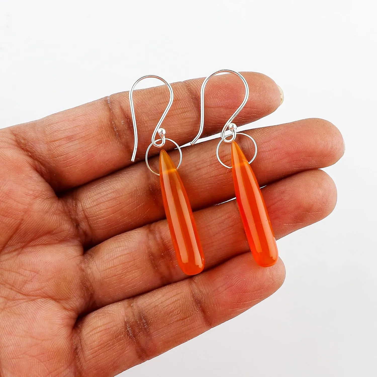 Orange-Chalcedony Gemstones Dainty Earrings for Women, 925 Sterling Silver, Crystals and Stones, Handmade, Bohemian, Birthstones, Gifts for Her