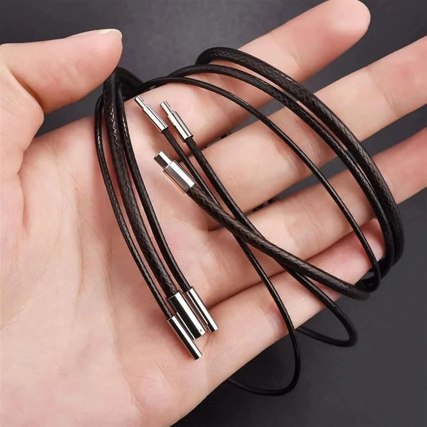 Otxas Leather Necklace Cord, 18inch-24inch Waterproof Rope Necklace for Men Women, 316L Stainless Steel Clasp, 2，3mm Width Leather Necklaces for Mens