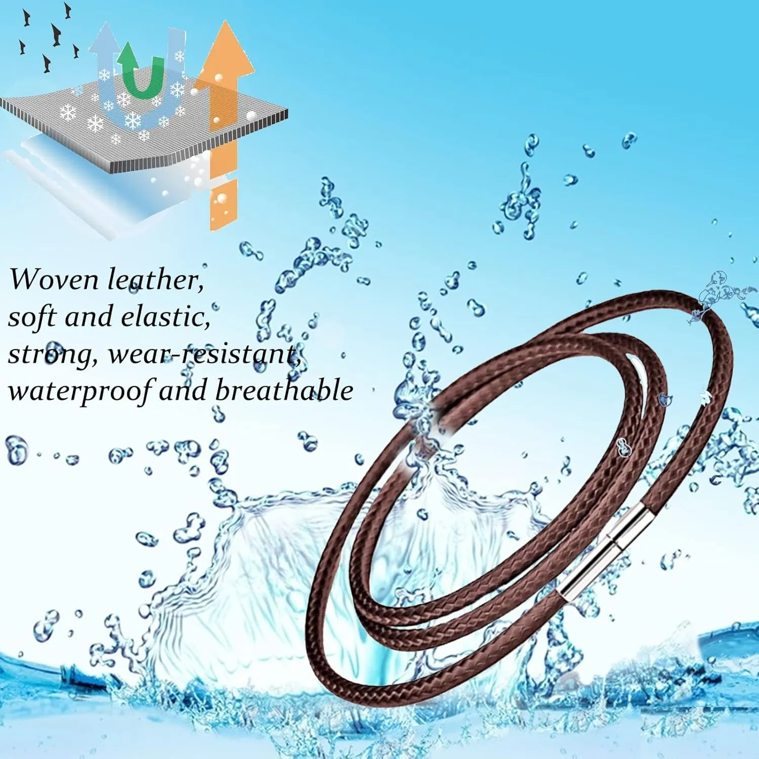 Otxas Leather Necklace Cord, 18inch-24inch Waterproof Rope Necklace for Men Women, 316L Stainless Steel Clasp, 2，3mm Width Leather Necklaces for Mens
