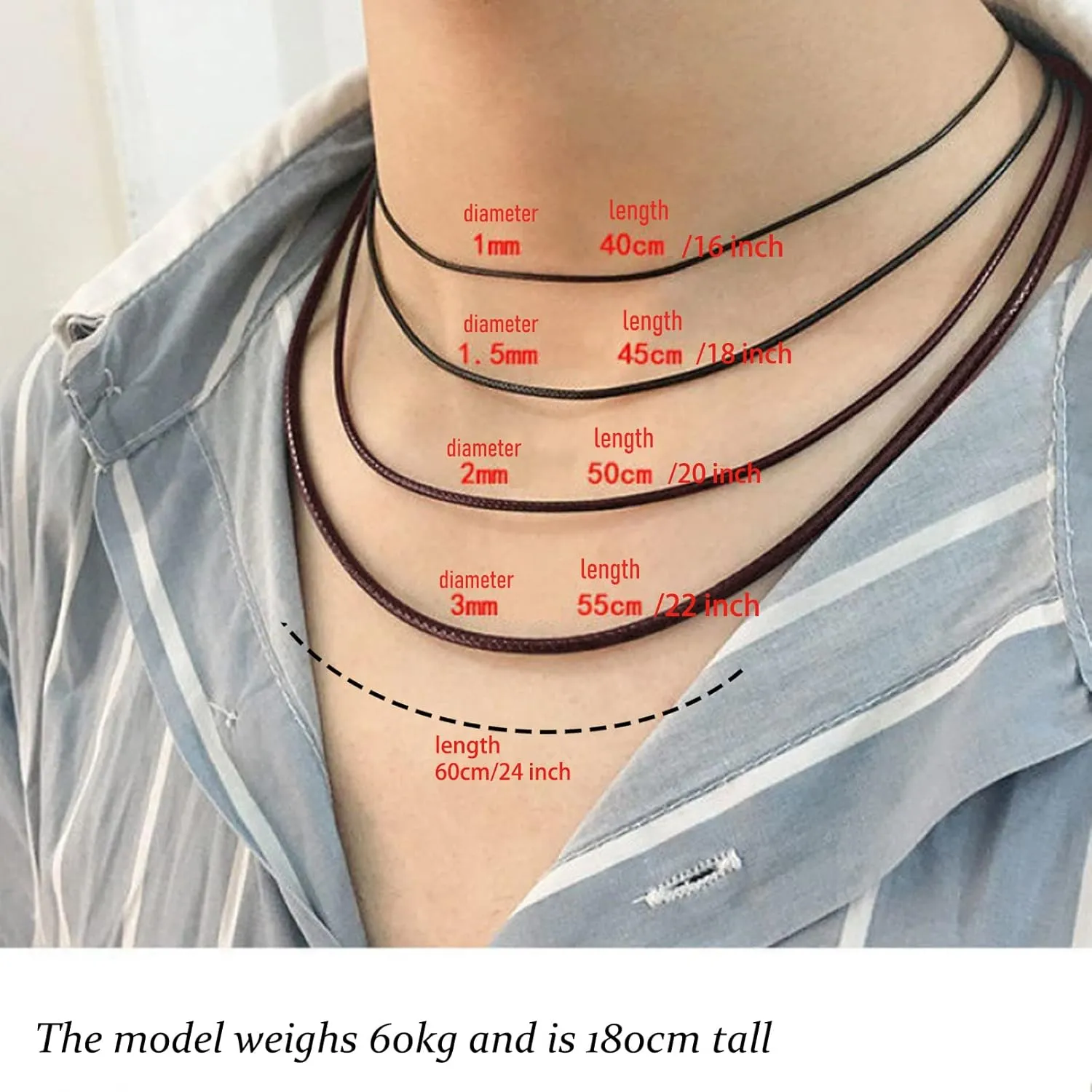 Otxas Leather Necklace Cord, 18inch-24inch Waterproof Rope Necklace for Men Women, 316L Stainless Steel Clasp, 2，3mm Width Leather Necklaces for Mens