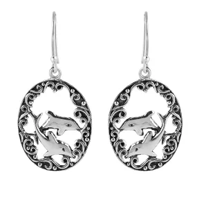 Oxidized 925 Sterling Silver Dolphin Earrings, Filigree Dangle Earrings Handmade Jewelry Birthday Elegant Minimalist Bridal Earring Gift for Women