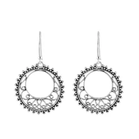 Oxidized 925 Sterling Silver Earrings, Filigree Dangle Earrings Handmade Jewelry Birthday Elegant Minimalist Bridal Earring Gift for Women
