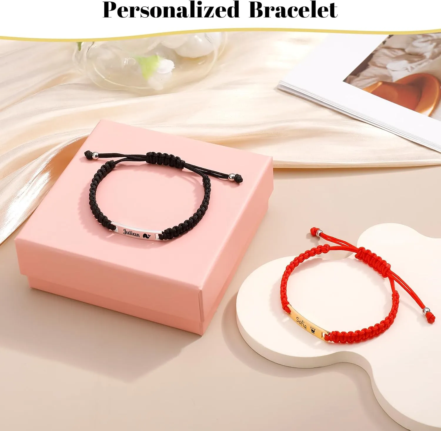 Personalized Baby Bar Bracelet, Personalized Braided Bracelet Adjustable Amulet Bracelet for Children Toddler from Mom, Engraved Kid Name for Daughter Son, New Born Birthday Gift,Nickel free